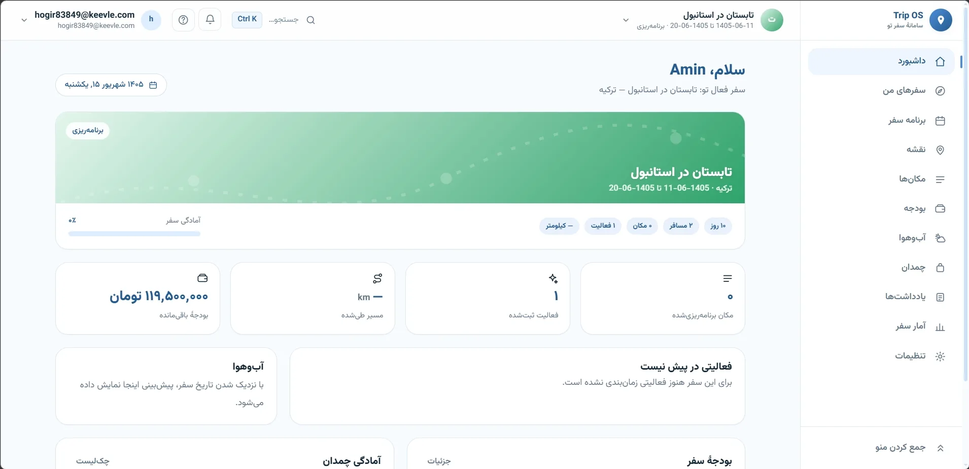 داشبورد متمرکز و نمای کلی سفر در TRIP OS